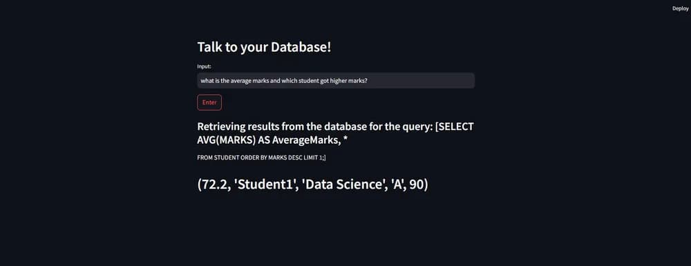 Text-to-SQL app turning a plain-language question into a SQL query